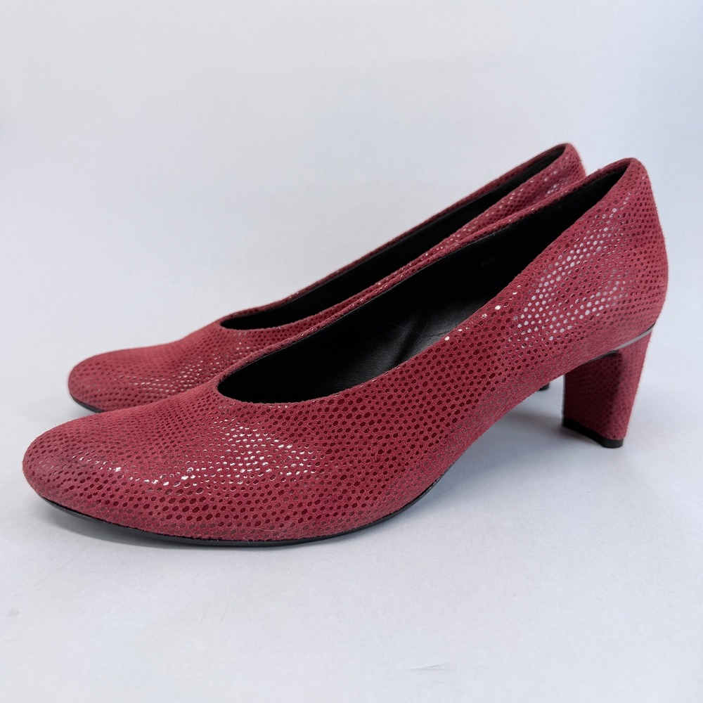 Van Eli Red Textured Suede Block Heel Pumps Almond Toe Narrow 10N